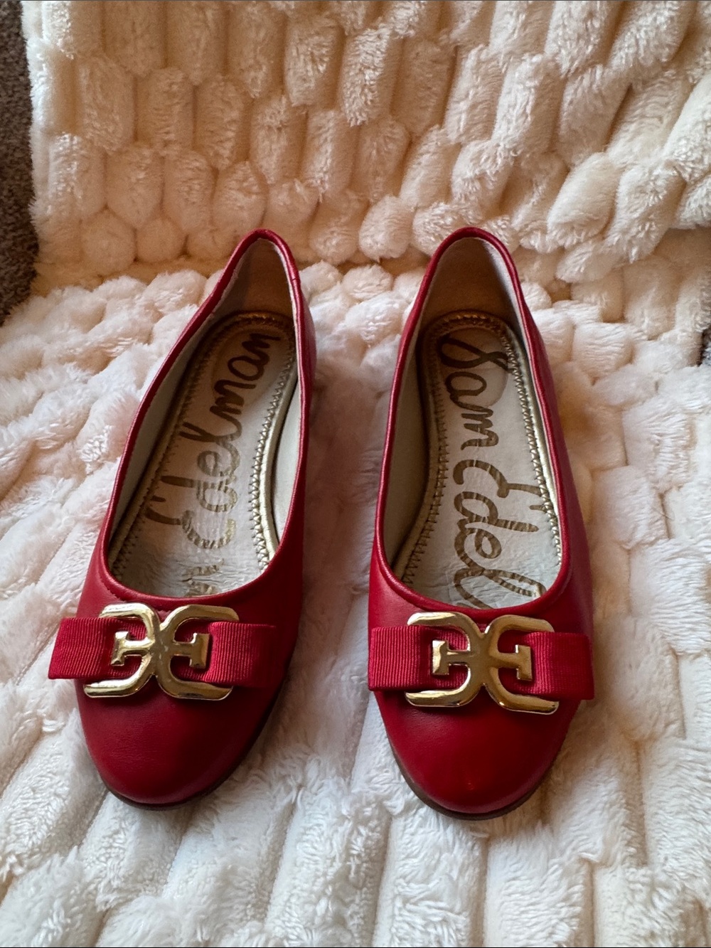 Sam Edelman flats Women's Red Ballet Flats with Gold Buckle. Red leather.